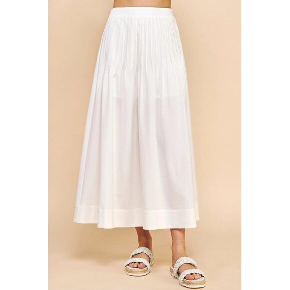 White Pleated Maxi Skirt Women’s Boho Flowy Summer Beach Casual - Picture 6 of 6